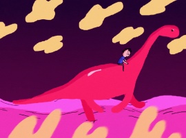 男孩骑着他的粉红色恐龙flash动画