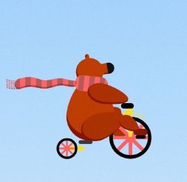 围巾飘扬的泰迪熊骑脚踏车flash动画