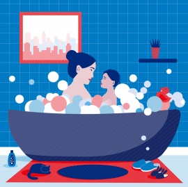 温馨快乐母女享受泡泡浴flash动画