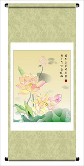 荷花挂画矢量图下载