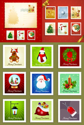 圣诞主题邮票矢量图