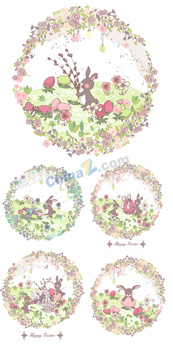 复活节兔子花卉矢量图