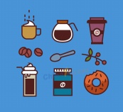 彩绘咖啡元素图标矢量图