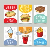 彩绘快餐食品促销卡片矢量图