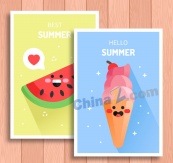 可爱夏季西瓜和冰淇淋卡片