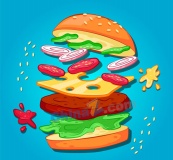 彩绘美味动感汉堡包矢量素材