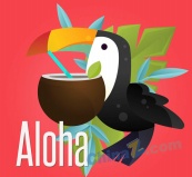 创意夏威夷大嘴鸟和椰汁矢量