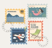 复古夏季邮票矢量素材