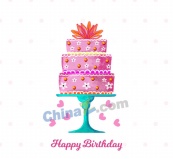 彩绘三层生日蛋糕设计矢量素材
