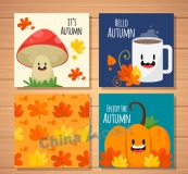 可爱秋季元素卡片矢量素材