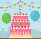 创意粉色生日蛋糕矢量图