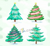 水彩绘圣诞树设计矢量图