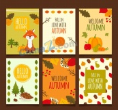 秋季动植物卡片矢量素材
