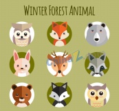 扁平化冬季森林动物头像矢量图