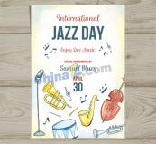 彩绘国际爵士乐日传单矢量