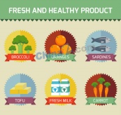新鲜健康食品标签矢量图