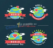 扁平化世界环境日标签矢量图