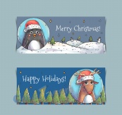彩绘圣诞动物banner矢量
