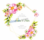 彩绘粉色花卉婚礼海报矢量图