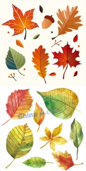 水彩秋天树叶矢量手绘素材