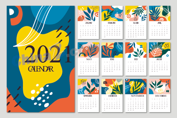 2021抽象花纹装饰日历矢量下载