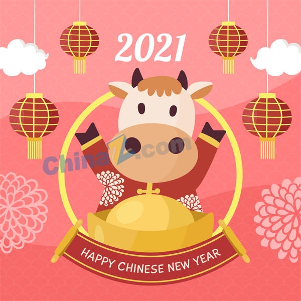 2021牛年春节卡通海报矢量下载