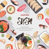 日式寿司手绘方形海报