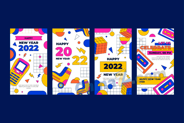 2022新年潮流卡片设计矢量下载
