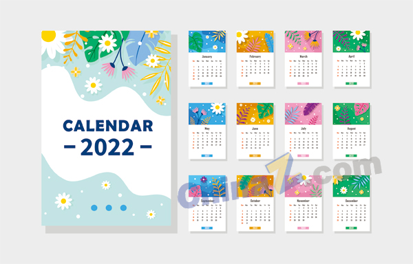 2022卡通花朵日历模板矢量下载
