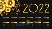 2022金色花卉装饰日历