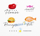 手绘水彩食物标志设计