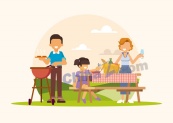 家庭野餐插图矢量图