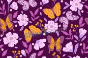 紫色蝴蝶花纹矢量背景图