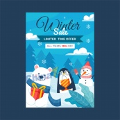 冬季卡通促销矢量海报设计