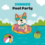 夏日泳池派对矢量卡通插图