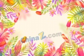 水彩热带植物装饰边框背景图