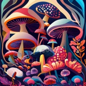 多巴胺蘑菇插画矢量背景