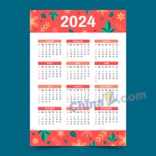2024手绘花卉装饰日历模板