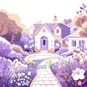 紫色花园插图矢量设计素材