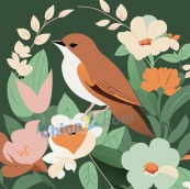 鸟和花矢量插图设计下载