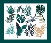现代手绘绿色热带树叶设计矢量