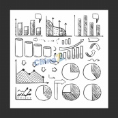 手绘黑白商业图表设计矢量素材