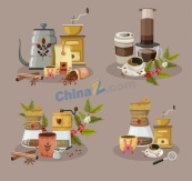 多彩典雅古典咖啡元素矢量素材