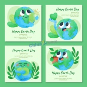 水彩风地球日卡片合集矢量模板