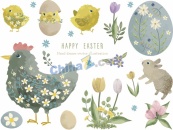 水彩手绘复活节元素合集矢量