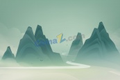 水墨山水风景插画矢量模板