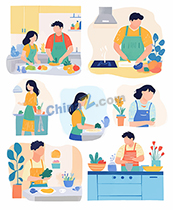 料理教学场景插画背景矢量素材