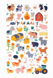 柔和多彩手绘农场动物矢量合集