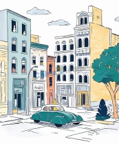 手绘风格城市美学插画矢量素材