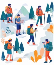 徒步登山户外活动插画矢量素材